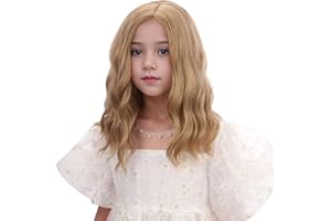 DUDUWIG Kids Dark Blonde Wig Short Wavy Golden Blonde Wigs for Girls Child Blonde Side Part Wig Synthetic Hair Wigs Hairnet Include