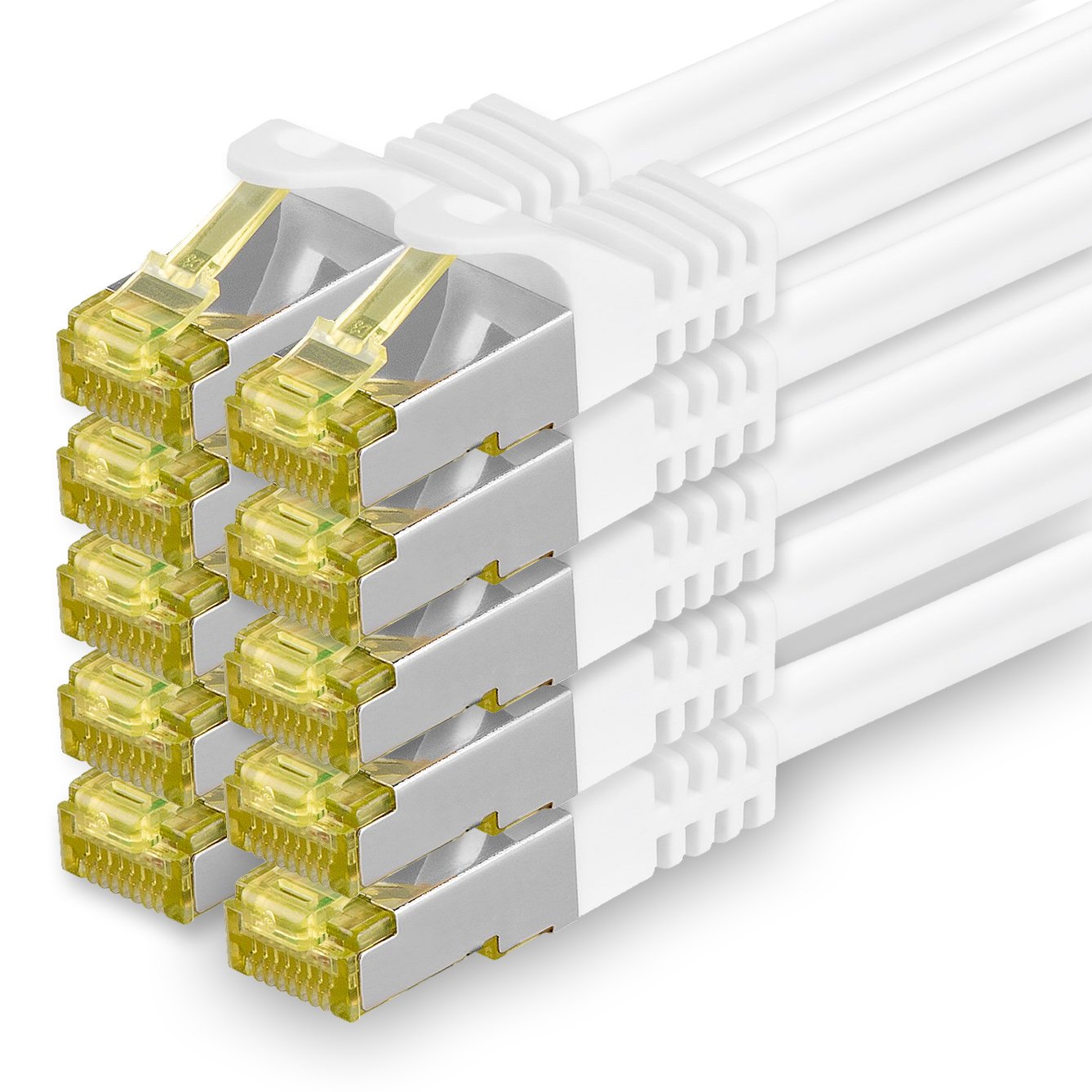 Cat.7 Patch Cable Set, S/FTP (PiMF) Ethernet LAN Network Cables, 10 Gigabits/10000 Mbps – High Speed – 600 MHz with Locking Protection, Halogen-Free (LSZH) Blanc - 10 pièces 1,5m
