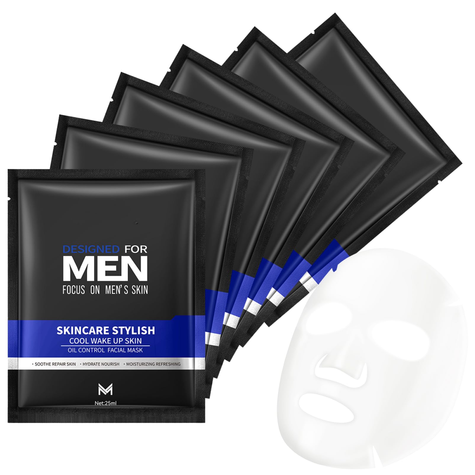 Mens Face Mask Set 6 PCS, Face Masks for Men, Skin Care Set for Cleansing & Hydrating & Refreshing & Oil Controlling, Skincare Gift Set for Men, Friendly to All Skin