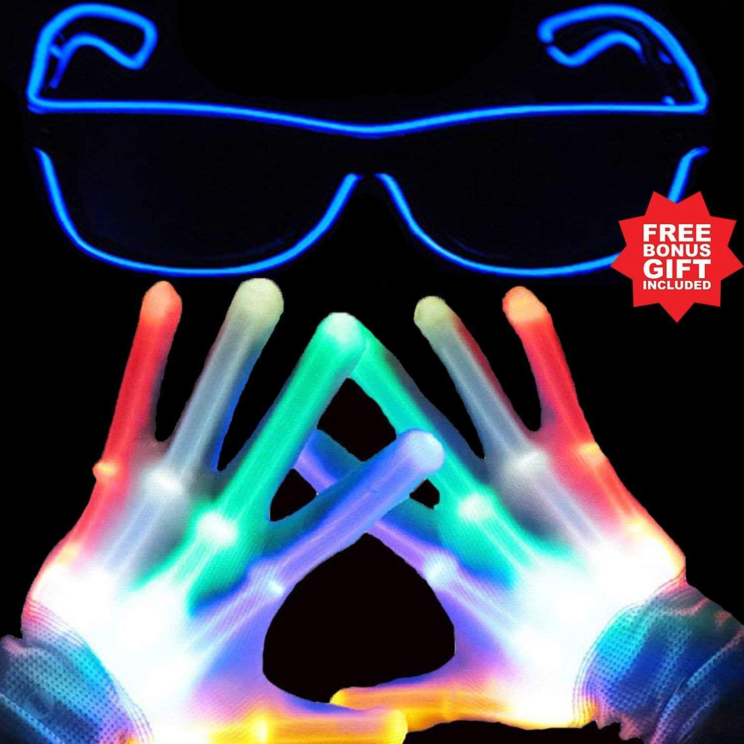 Gamtec Light Up Led Gloves with Finger Light Flashing LED Warm Gloves for Birthday Christmas Halloween Light Show Party Supplies Accessories Favors Great Gifts-Extra Bonus Free Led Glasses More Fun