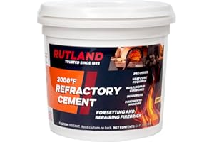 RUTLAND PRODUCTS Rutland Refractory Cement 64 Oz - Fiber-Reinforced Pre-Mixed High Temperature Cement for Fireplace, Wood Stove & Fire Brick - Made in USA, Buff, 4 Lbs