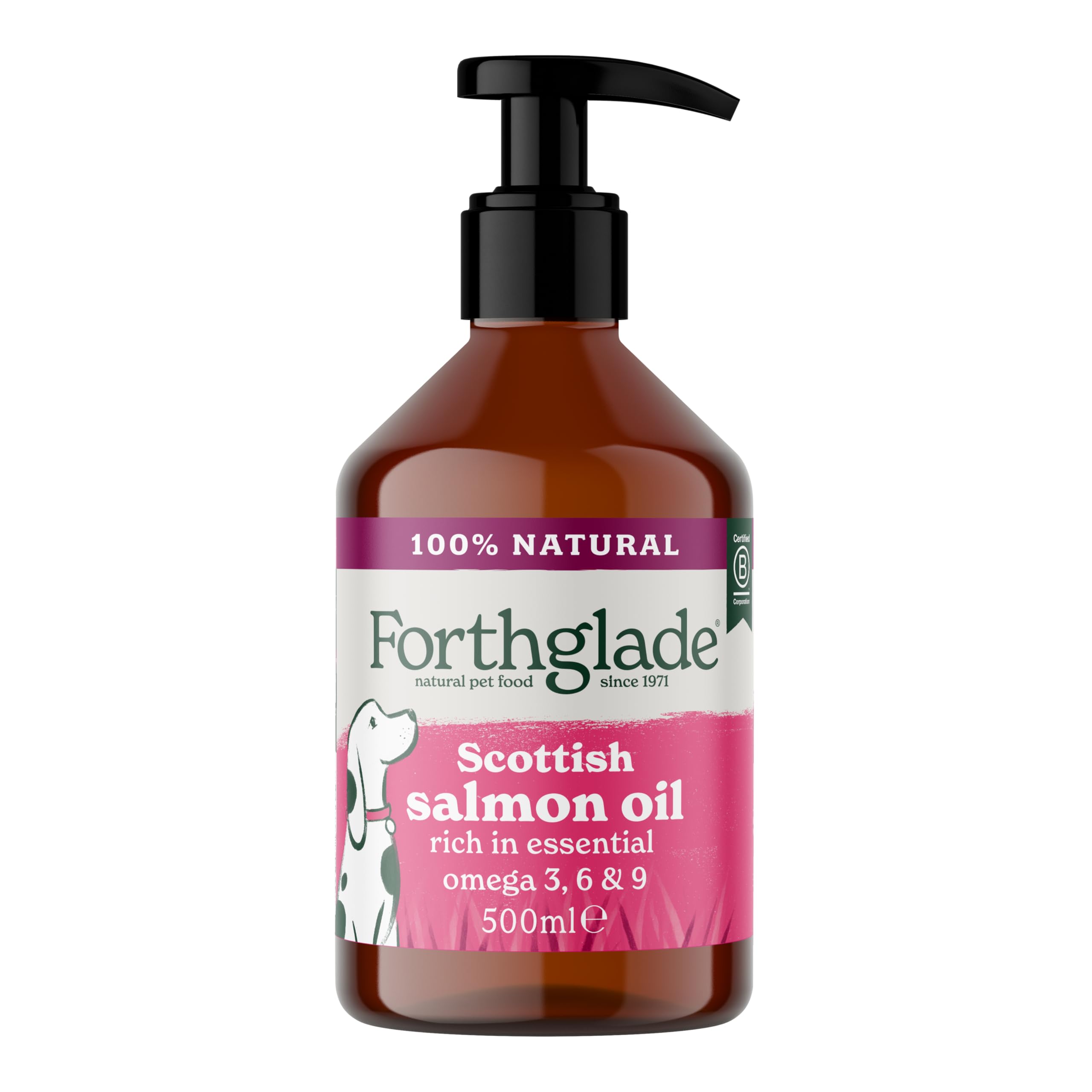 Forthglade Scottish Salmon Oil for Dogs (1 x 500ml), UK Sourced Omega 3 Fish Oil Dog Joint Supplement for Pets Aged 4+ Months, 100% Natural Premium Quality Dog Vitamins for Everyday Wellbeing