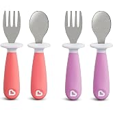 Munchkin&reg; Raise&trade; Toddler Fork and Spoon Set, BPA Free, 4 Pack | 12+ Months | Includes 2 Forks &amp; 2 Spoons | Self-Feeding Essentials