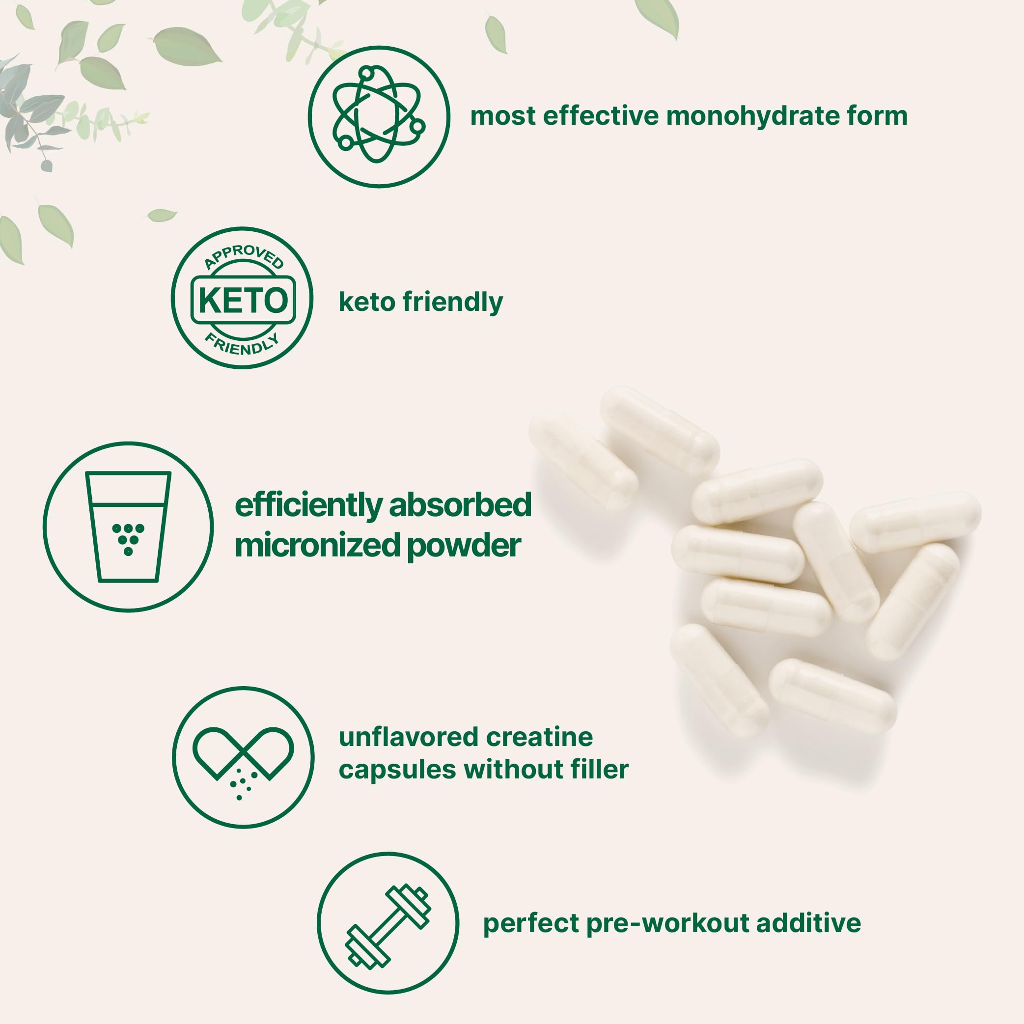 Creatine Monohydrate 5,000mg, 500 Capsules | Pure Creatine Pills – Micronized + Unflavored Powder Source, Easy Absorption | Pre Workout & Muscle Health Support | Keto, Non-GMO