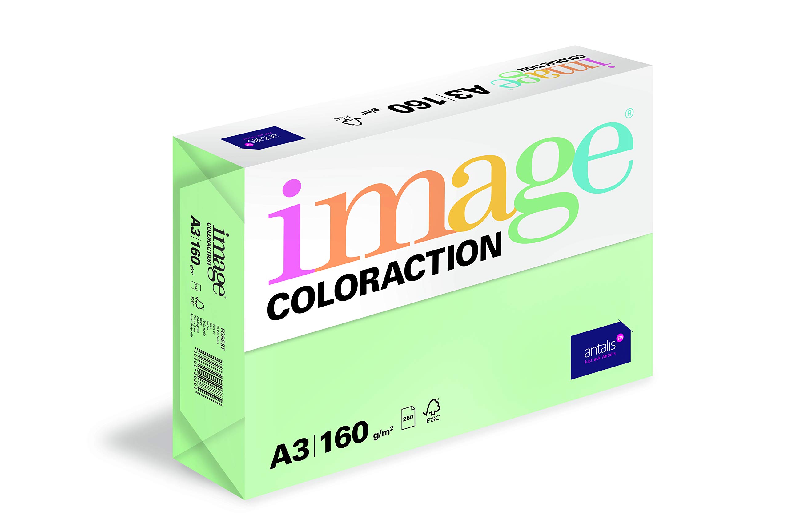 Image Coloraction 302223 Coloured Paper 250 Sheets A3 BB, Wood ECF Paper 160 g/m², 420 mm x 297 mm, Forest/Green
