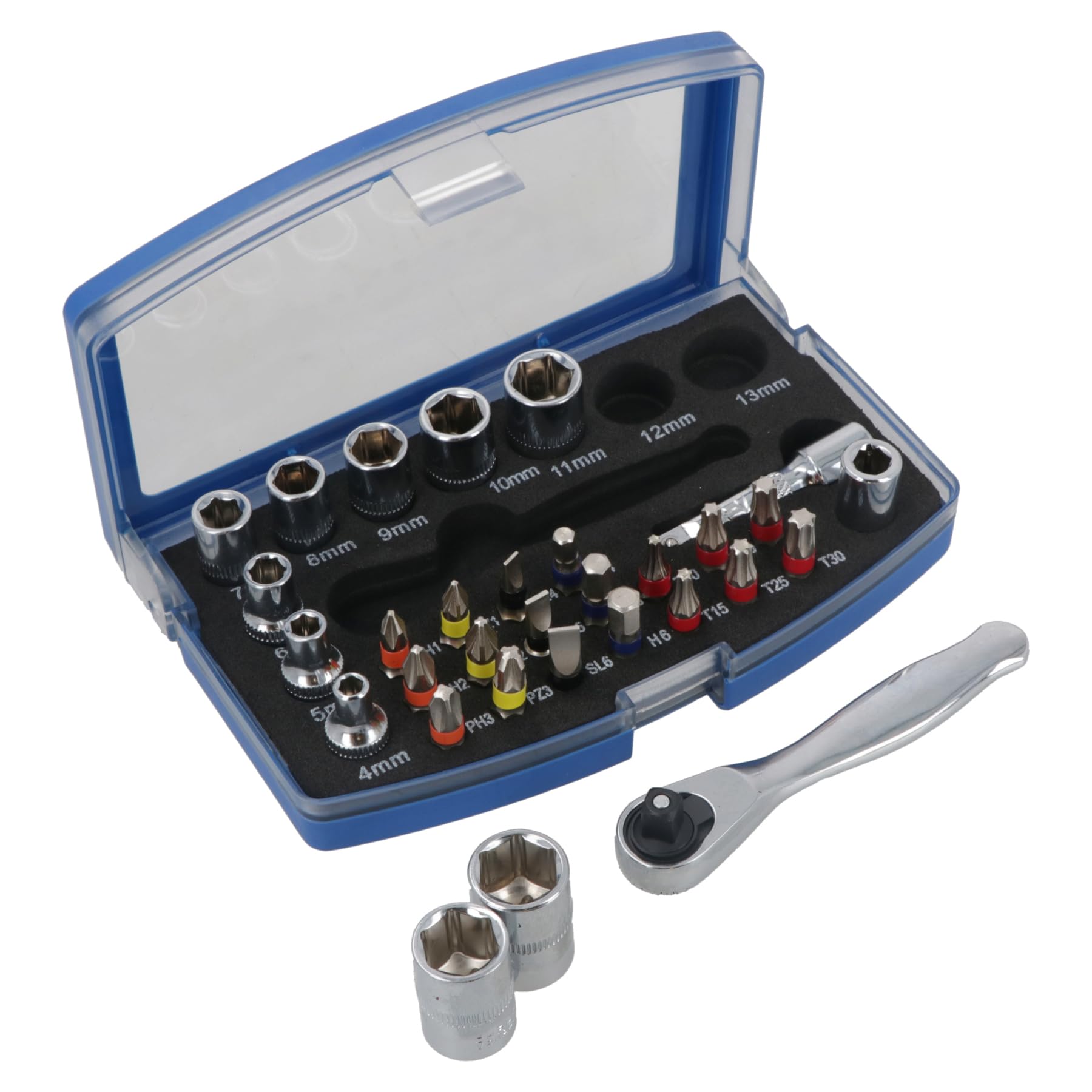 US PRO 31 Piece 1/4" Dr Socket & Bit Set with Ratchet 3219