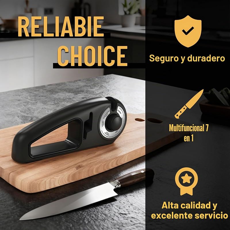 7 en 1 Afilador de Cuchillos Profesional , Knife Sharpener Afilador de Facas Manual para Cuchillos de Trinchar, de Sierra, Afilado de Cuchillas y Tijeras de Cerámica (Negro)