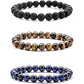 Triple Protection Bracelet, Evil Eye Tiger Eye and Black Obsidian 8mm Beads Bracelet for Men Women, Healing Bracelet Bring Luck and Prosperity, Happiness(Blue)