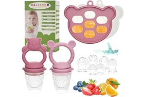 WAJIAYON Baby Breastmilk Popsicle Molds & Baby Fruit Feeder (4 Pack), Infant Food Freezer Tray Storage Containers, Silicone Teething Pacifier Feeder and Teether for Babies,Silicone Feeder(Pink)