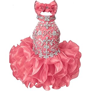 Nkitmei Baby Infant Little Girl's Pageant Dress Halter Ball Gown Toddler Infant Party Birthday Cupcake Dress