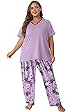 Vozanet Women's Pajama Sets Short Sleeve with Long