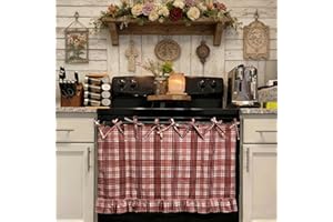 Handmade Oven Skirts, Farmhouse Kitchen Décor Oven Curtain, Heat-Resistant Stove Skirt Curtain for Door with Ribbon Ties & Ru