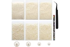 Duflash 20000PCS Beige Flatback Pearls for Crafts,Multi Size 3mm 4mm 5mm 6mm Ivory Flatback Pearls Beads Larger Quantity Wholesale Round Pearls for Face Makeup,Crafts DIY,Nail Art