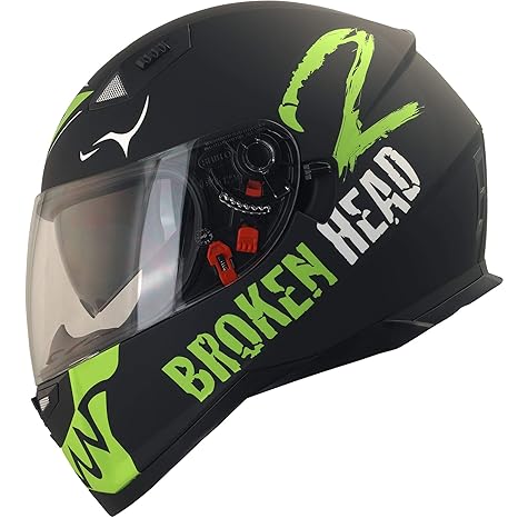 Broken Head Adrenalin Therapy VX2 | Motorrad-Helm Mit Sonnenblende | Matt-Schwarz & Grün | Größe L (58-59 cm)