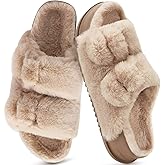 KuaiLu Women's Fluff Slippers Plantar Fasciitis Arch Support Platform Slippers Ladies Fashion Open Toe Faux Fur Sandals Warm House Slipper