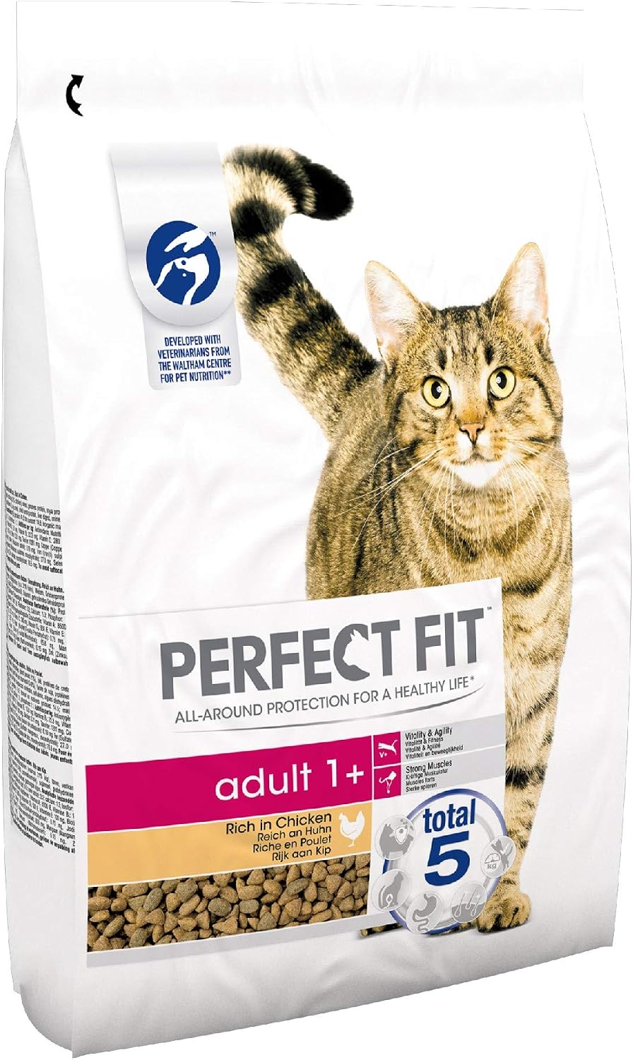 Perfect Fit 1+ Adult Chicken 3 x 2.8 kg Bags, Complete Premium Dry Cat Food, red, 2.8 kg (Pack of 3)