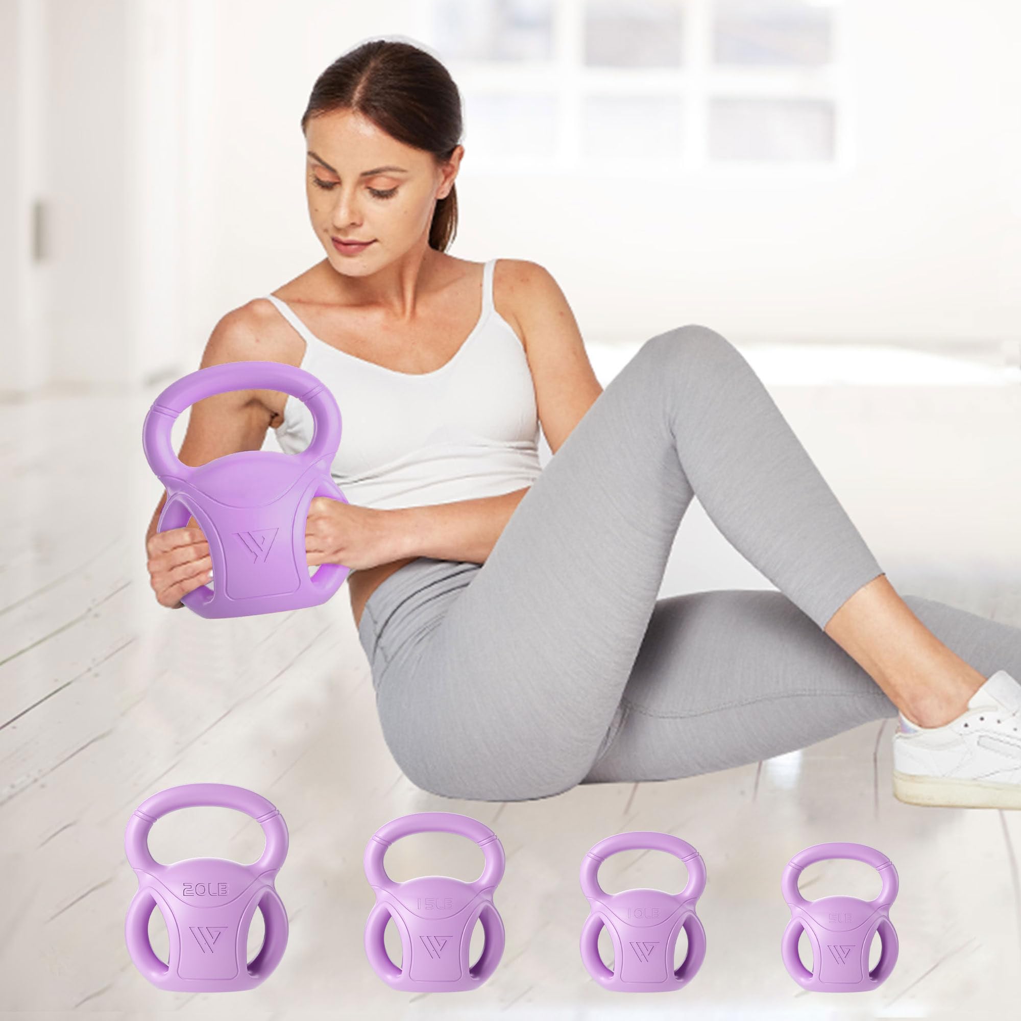 Photo 1 of 15 lb Kettlebell Weight with Three-handles for Weightlifting, Conditioning and Core Training for Women Men Home Gym [Purple]