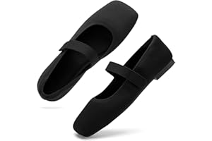Soesyi Wide Toe Box Flats Women Comfort Slip On Ballet Shoes Mary Jane Dressy Knit Flats with Adjustable Straps Washable Casual Office