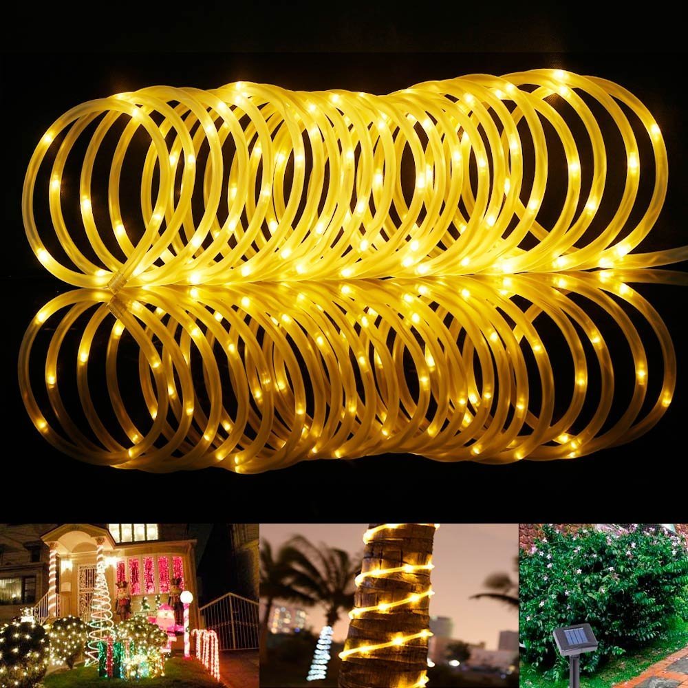 KEEDA Solar Rope Lights,39ft 100LED Tube Copper Wire Lights, Waterproof Outdoor Garden Light, Christmas Starry String Fairy Lights-Hollow Pipe-2 Light Modes-Warm White
