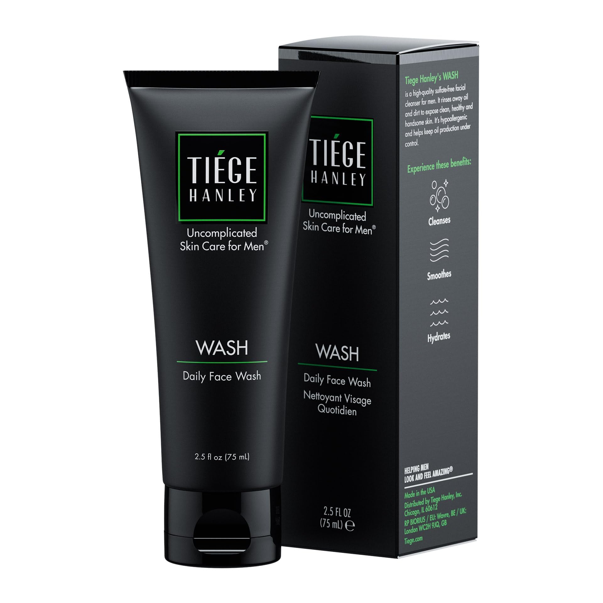 Tiege Hanley Daily Face Wash for Men (WASH) | 30 DAY SUPPLY 2x per Day | Gently Removes Dirt, Grime & Excess Oil | Feel Cleansed & Refreshed | Fragrance Free | Dry or Sensitive Skin | 2.5 Ounces