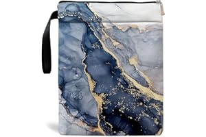 MAYDVDV Book Sleeve Book Sleeve for Book Lovers Book Protector Bookish Gifts Book Cover with Zipper for Paperback Washable Bookcover for Teen Adult Teacher Gifts(Golden Cyan Marble)