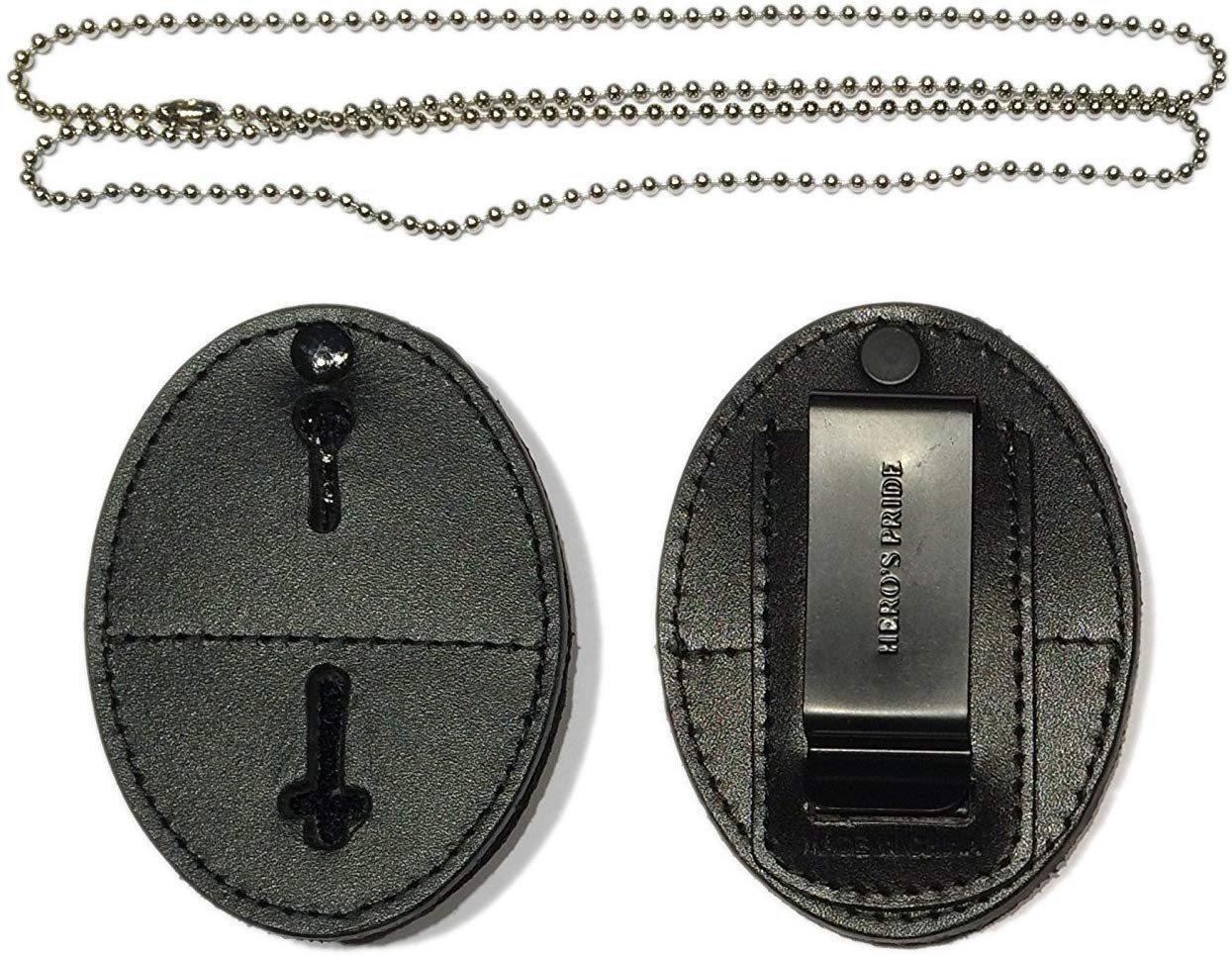 Hero's Pride Universal Shield Leather Badge Holder with Free Neck Chain