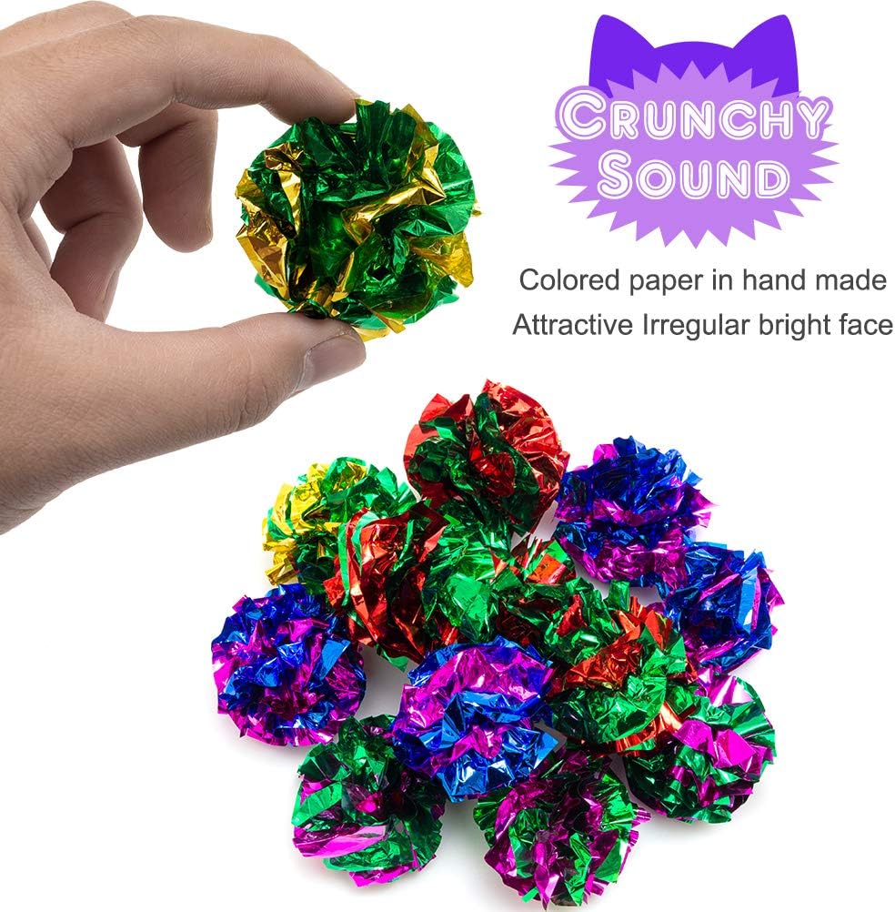 48 Pack Assorted Color Cat Ball Toy Set - Crinkle Balls, Sparkle Balls, Sponge Soccer Balls, Jingle Balls : Kitchen & Dining