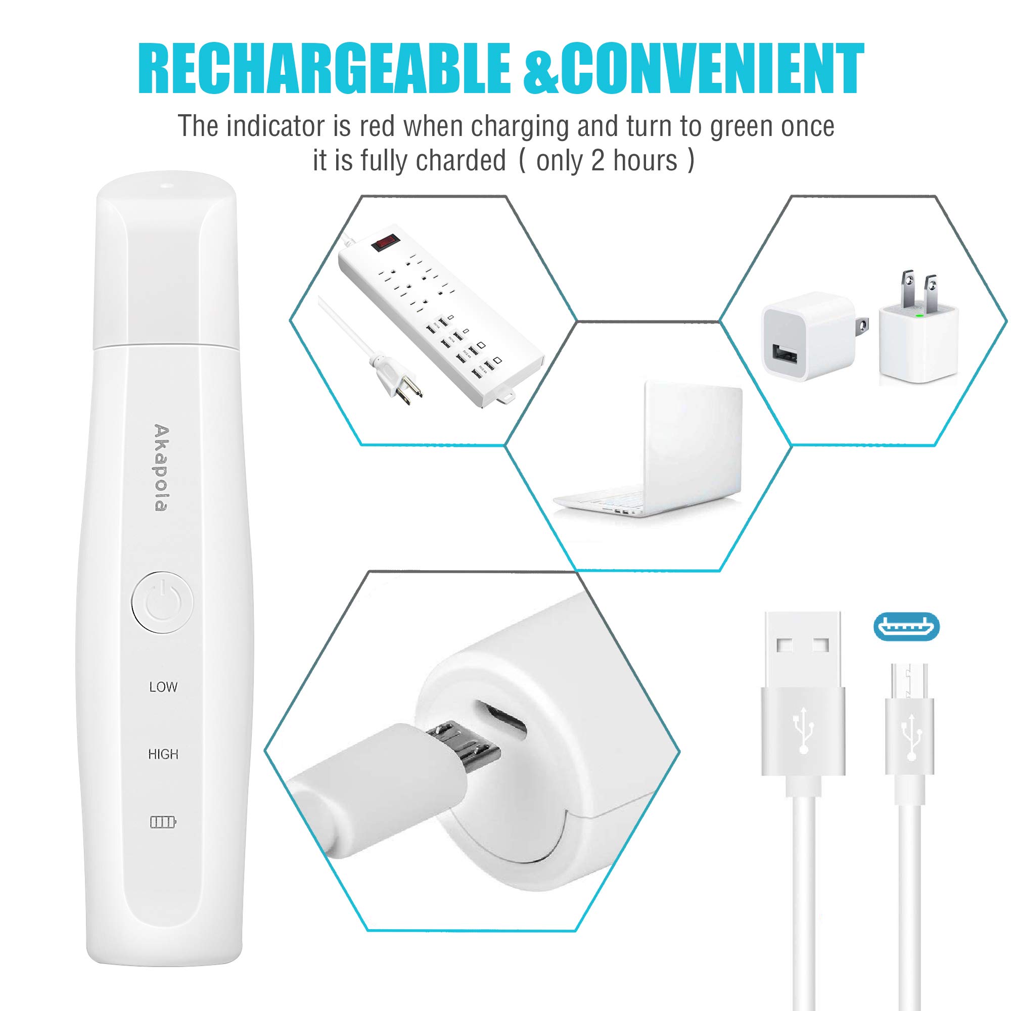 Lima de Uñas Recargable para Mascotas, Amoladora Eléctrica para Mascotas, 2 Velocidades, 3 Puertos, Bajo Ruido, Seguro, Resistente con Cable USB Recortador de Uñas para Perros, Gatos, etc.