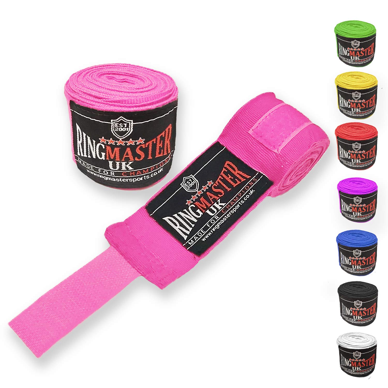 RingMaster Hand Wraps Thumb Loop Boxing MMA Kickboxing Muay Thai Martial Arts Inner gloves mitts Gym Fitness (Pink, 5)