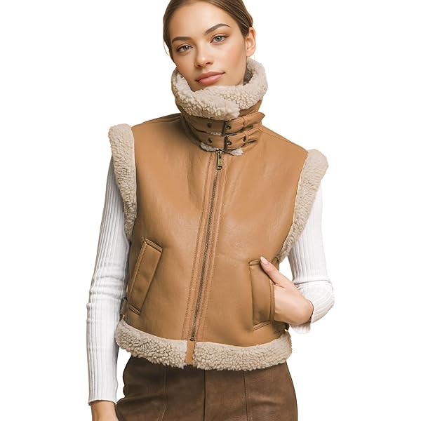 ベスト+ジレ FAUX SHEARLING VEST Amazon.com: Love Tree Women's Juniors Faux Leather Shearling Vest