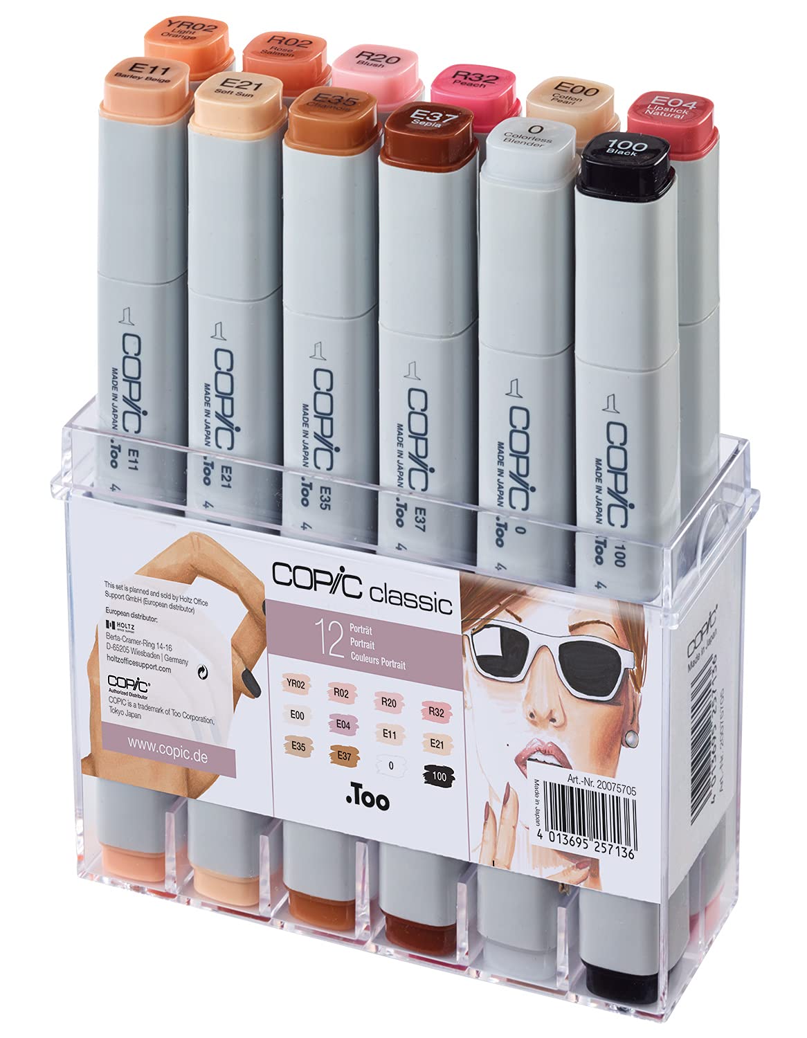 Copic Classic Coloured Marker Pen - Set of 12 Portrait, For Art & Crafts, Colouring, Graphics, Highlighter, Design, Anime, Professional & Beginners, Art Supplies & Colouring Books