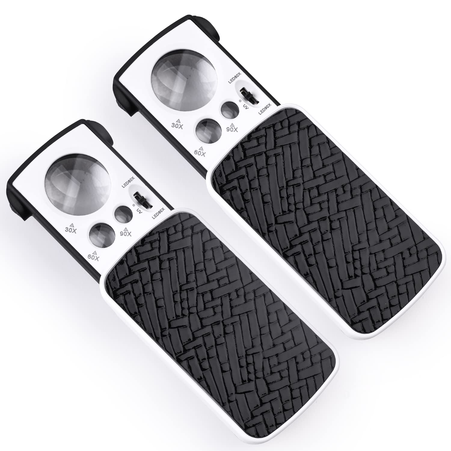 2 Pieces 30X 60X 90X Jewelers Loupe, Slide-Out Lighted Eye Loupe Magnifying Glass with 3 Light for Coins Gems Jewelry Rocks Watches (Black)