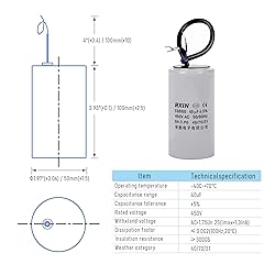FOCMKEAS CBB60 Run Capacitor 40uF 450V AC 2 Wires