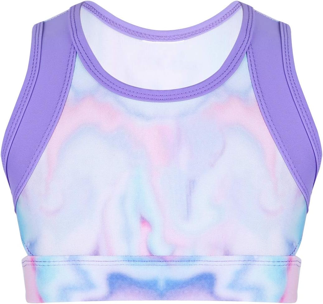 zdhoor Kids Girls Sports Bra Ballet Dance Workout Yoga Training Colorful Tanks Crop Top Gymnastics Sportswear