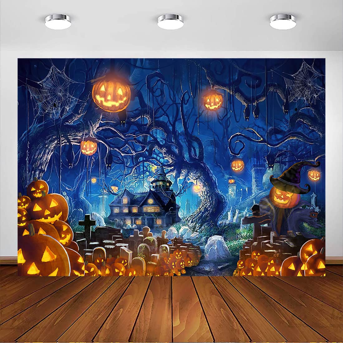 Avezano Halloween Backdrops for Photography Dead Trees Haunted House Party Banner Jack O'Lantern Pumpkin Lantern Halloween Party Decor Portrait Photo Booth Props (7x5ft)
