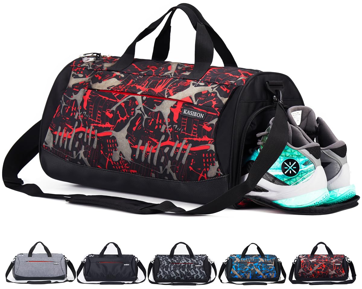 Sports Gym Bag with Shoes Compartment and Wet Pocket, Travel Duffle Bag for Men and Women (CamRed) Size: 20 * 10.5 * 10 inches -35 Liters