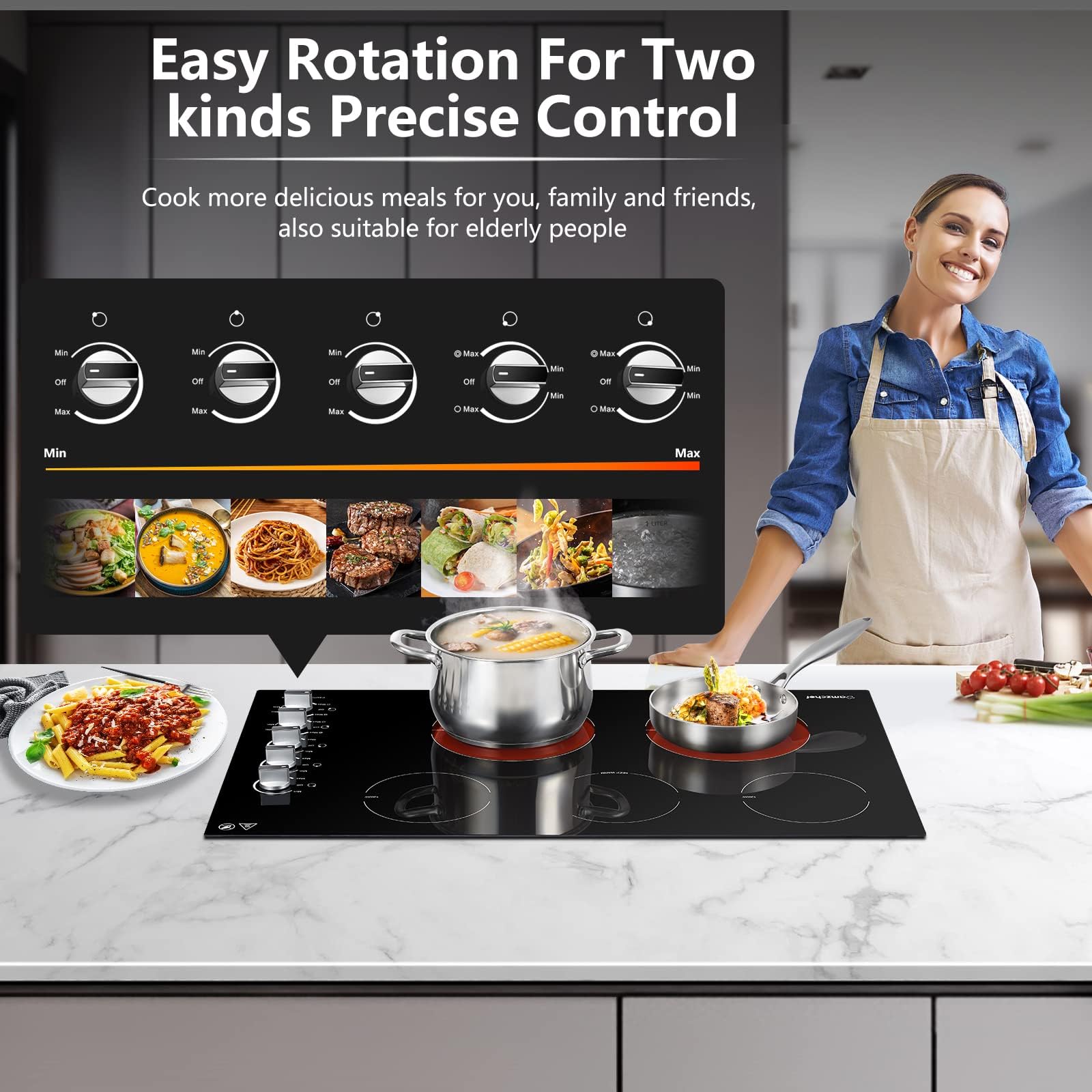 AMZCHEF 8900W Electric Cooktop 36 Inch, Built-in Electric Cooktop 5 Burner Stove Top, 36