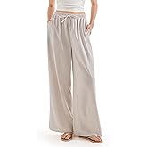 SUUKSESS Women Wide Leg Linen Pants with Pocket High Waisted Lounge Palazzo Pant