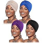 Stretchy Polyester Turbans for Women Knot Chemo Cap for Cancer Pleated Headwear Beanie Twisted Head Wrap Hair Loss Hat