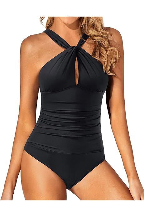 Halter Traje De BaÃ±o Fruncido Crop Top Traje De BaÃ±o Completo