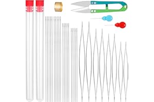UOOU 28 Pcs Beading Needles Set Include 20 Pcs Long Straight Beading Thread Needles + 8 Pcs Big Eye Beading Needles, Embroidery Needles with Needle Bottle, Thimble, Needle Threaders for Jewelry Making