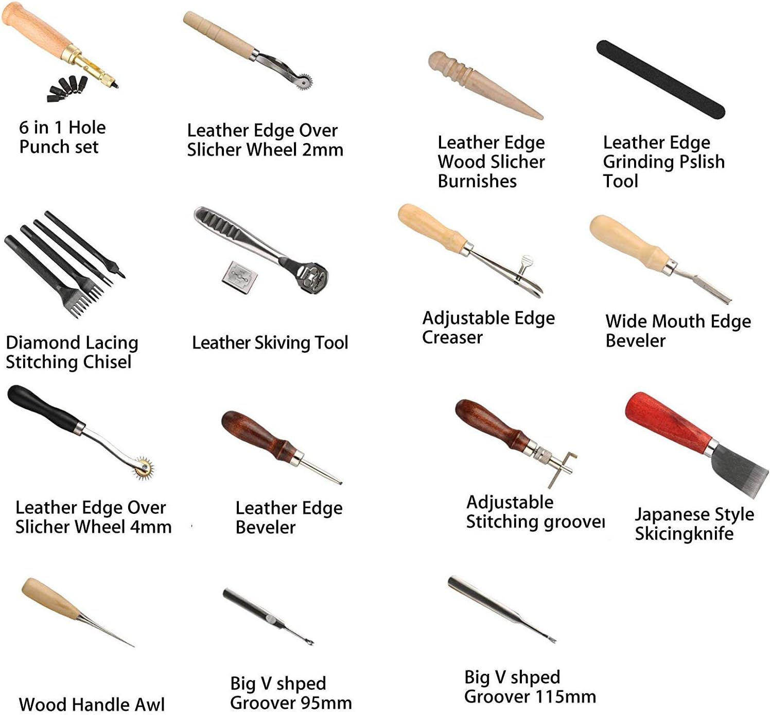 Knoweasy Leather Carft Tools Kit 18 Pcs, Leather Craft DIY Tool for Hand Sewing Stitching, Stamping Set and Saddle Making, Stitching Carving Working