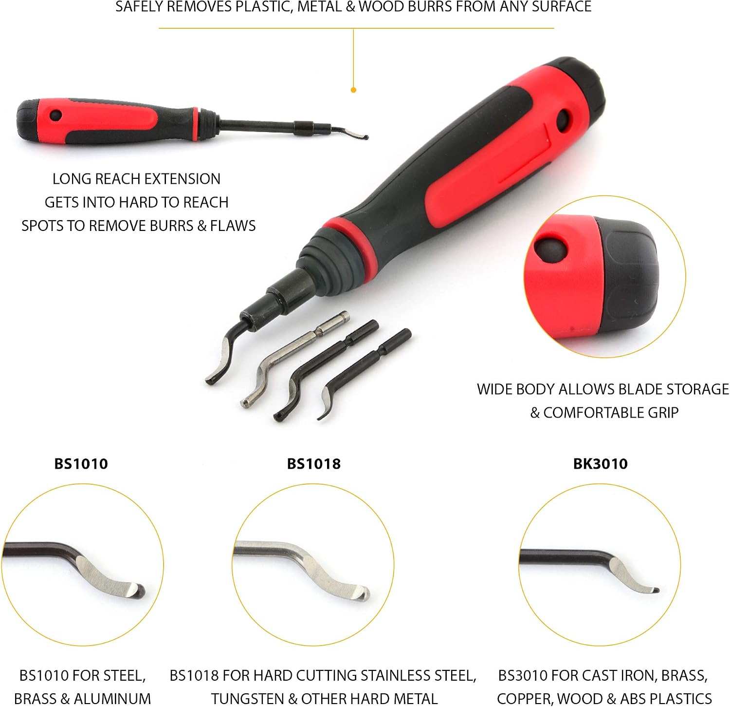 AFA Tooling Long Reach Deburring Tool with 15 High-Speed Steel Rotary Burr Removal Blades, 16 Mixed Blades - Image 3