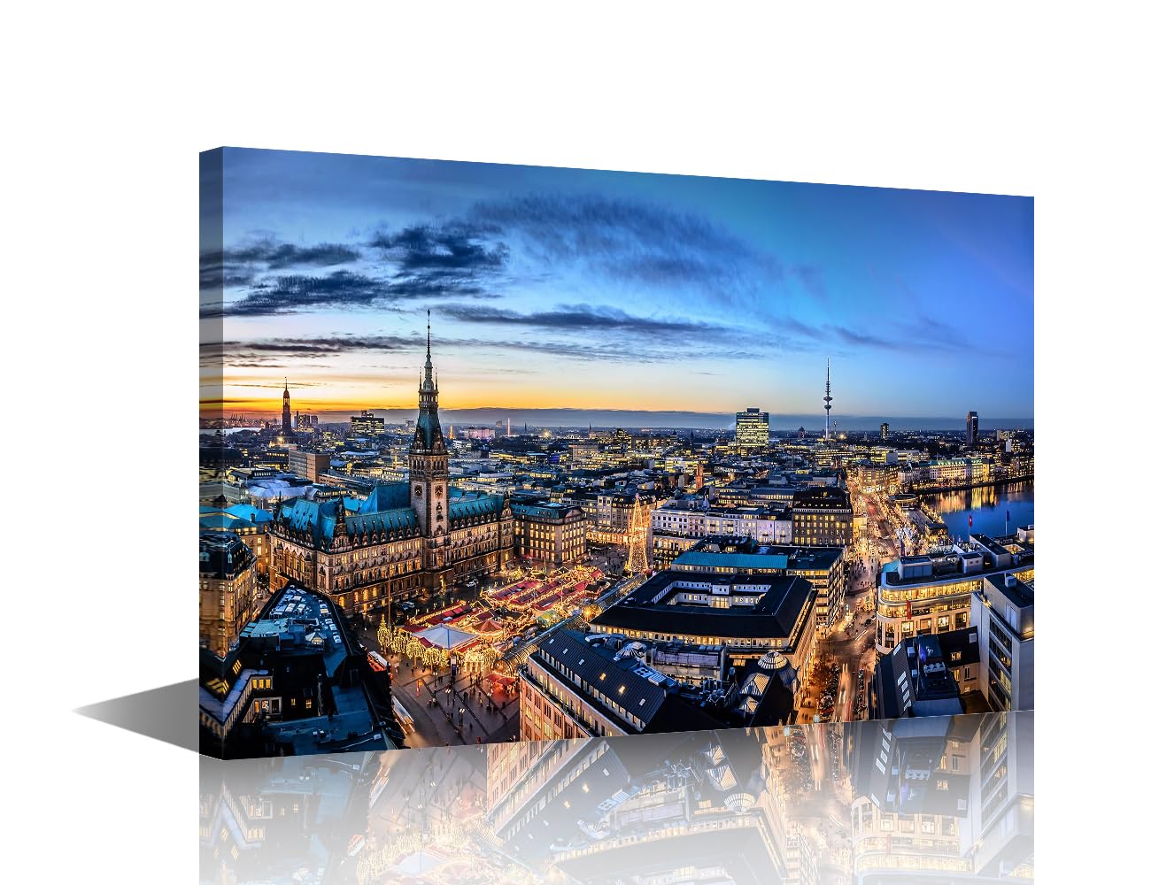 TISHIRON Wall Art Canvas Print - Belfast Skyline Night Cityscape - City Picture for Living Room - Ready to Hang - 24" W x 16" H