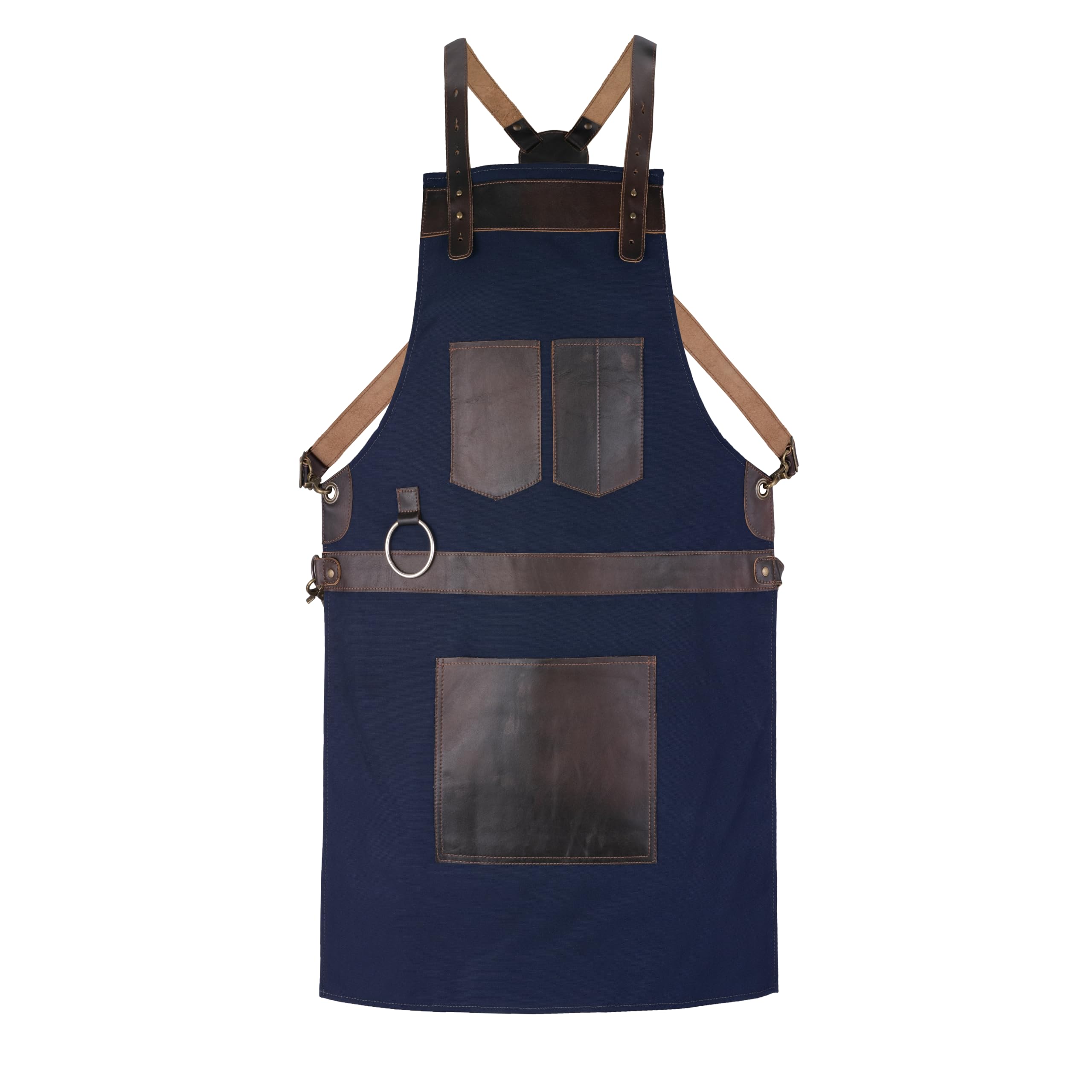 Leathershire Top Grain Leather Blue Canvas Crossbody Apron Butcher -Cook, BBQ, DIY, Blacksmith, Barber, woodwork apron Gift for Him Gift for Her