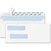ValBox 200 Count #8 Double Window Envelopes 3 5/8" x 8 11/16" Flip and Seal Double Window Security Check Envelopes- Security Tint Pattern Designed for Home Office Secure Mailing