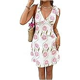 Floerns Women's Floral Tie Shoulder Cami Dress Sleeveless V Neck Beach A Line Dresses
