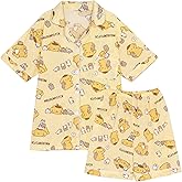 WANHONGYUE Kawaii Cartoon Pajamas for Women Girls Sleepwear Loungewear Short Sleeve Shirt with Shorts 2 Piece Pajama Sets Yellow M