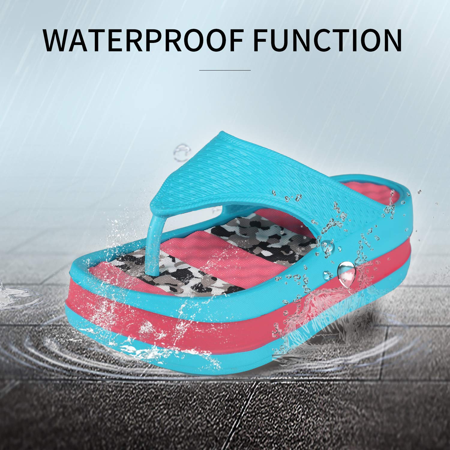 Fashion-zone Womens Lightweight High Heel Flip Flops-Comfortable Wedge Sandals-Summer High Wedge Flip Flops for Beach,Pool (8-8.5 M US, Blue)