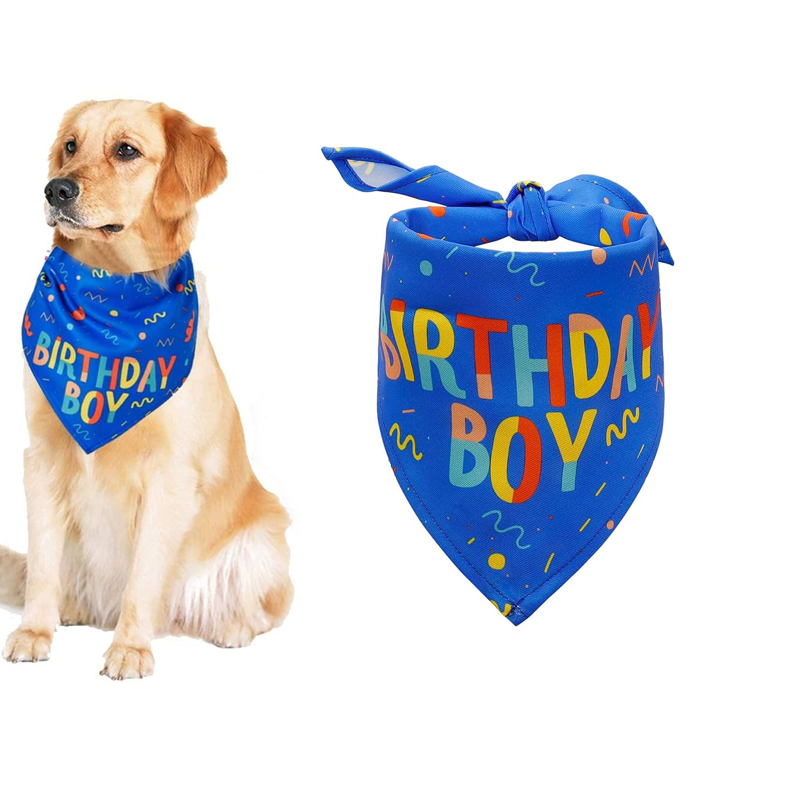 Triangle Dog Bandana - Boy Dog Birthday Scarf, Blue - Sizes: Small, Medium, Large